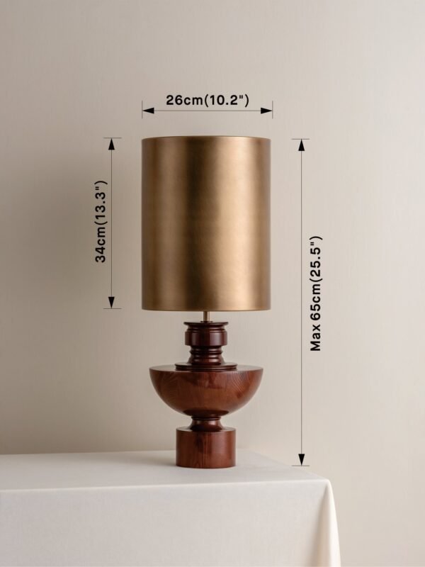 Editions spun wood lamp with + aged brass shade - Image 6