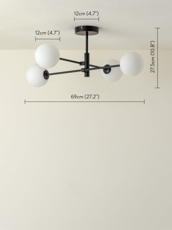 Chelso - 4 light matt black and opal flush - Image 6