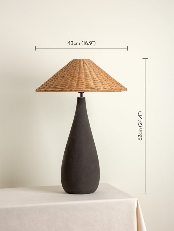 Miata - charcoal concrete and rattan table lamp - Image 6
