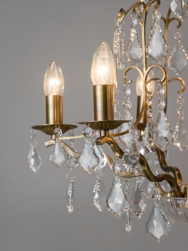 Modena - 6 light aged brass crystal glass chandelier - Image 4