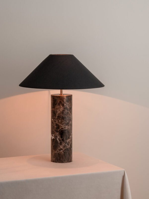 Morola - 1 light large brown marble cylinder table lamp - Image 6
