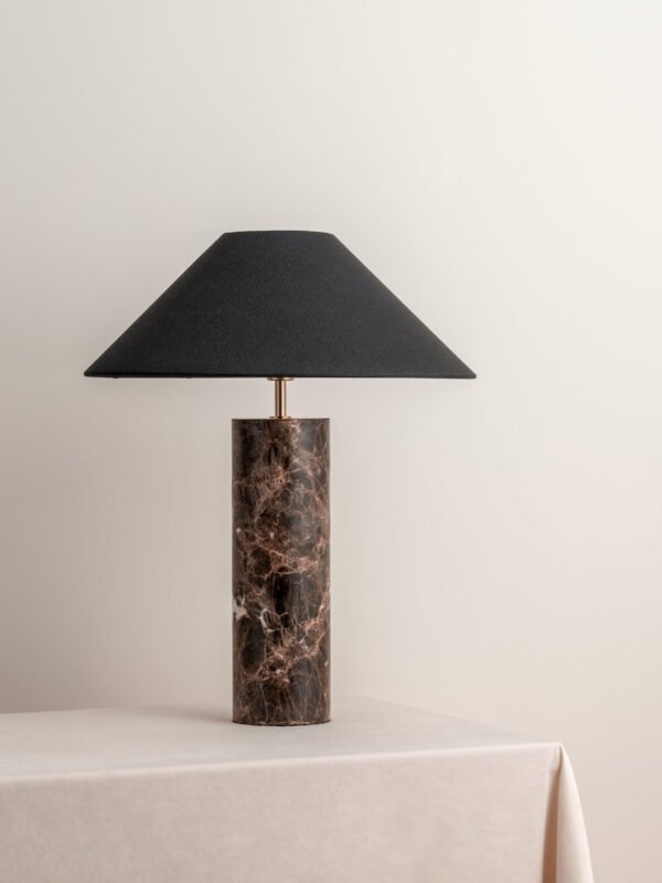 Morola - 1 light large brown marble cylinder table lamp - Image 3