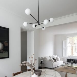 Chelso - 6 light matt black and opal pendant