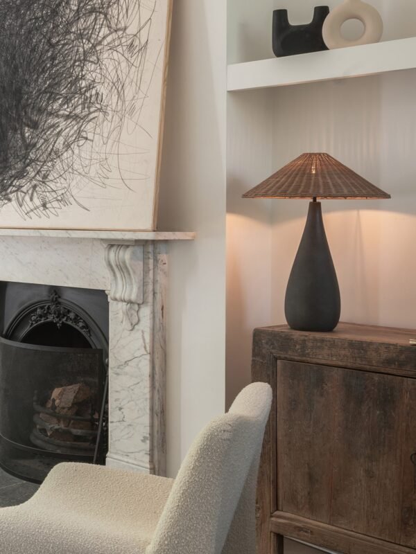Miata - charcoal concrete and rattan table lamp - Image 3
