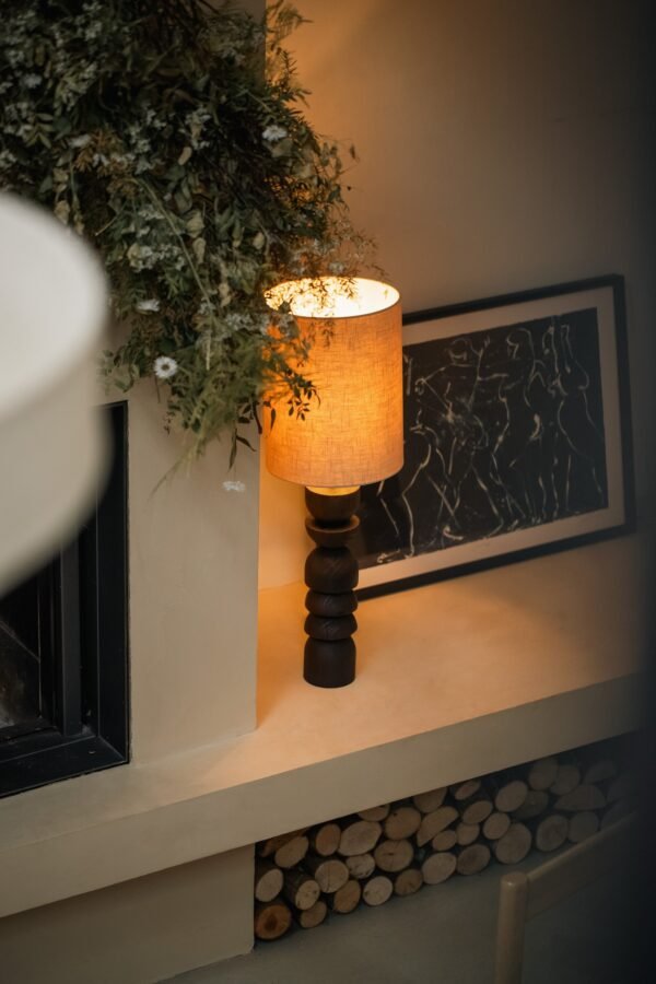 Aska - tall charred wood and natural linen table lamp - Image 6