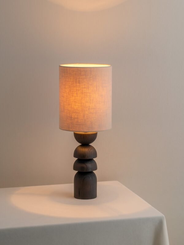 Aska - small charred wood and natural linen table lamp - Image 2