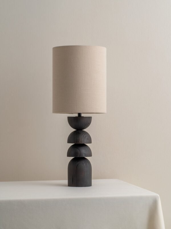 Aska - small charred wood and natural linen table lamp - Image 3