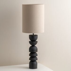 Aska - tall charred wood and natural linen table lamp