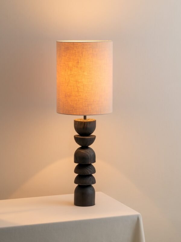 Aska - tall charred wood and natural linen table lamp - Image 2