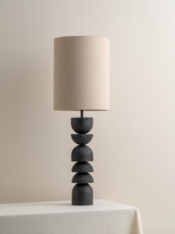 Aska - tall charred wood and natural linen table lamp - Image 3