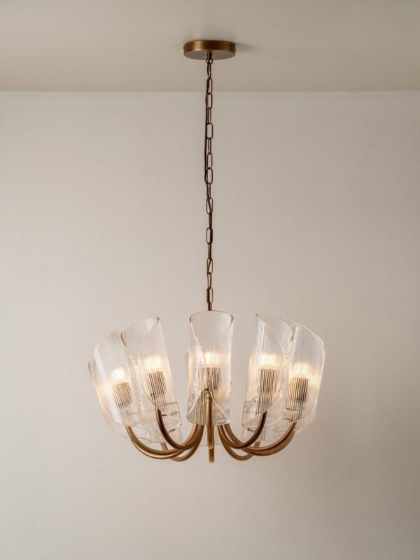 Cannoli - 10 light aged brass and textured glass chandelier - Image 2