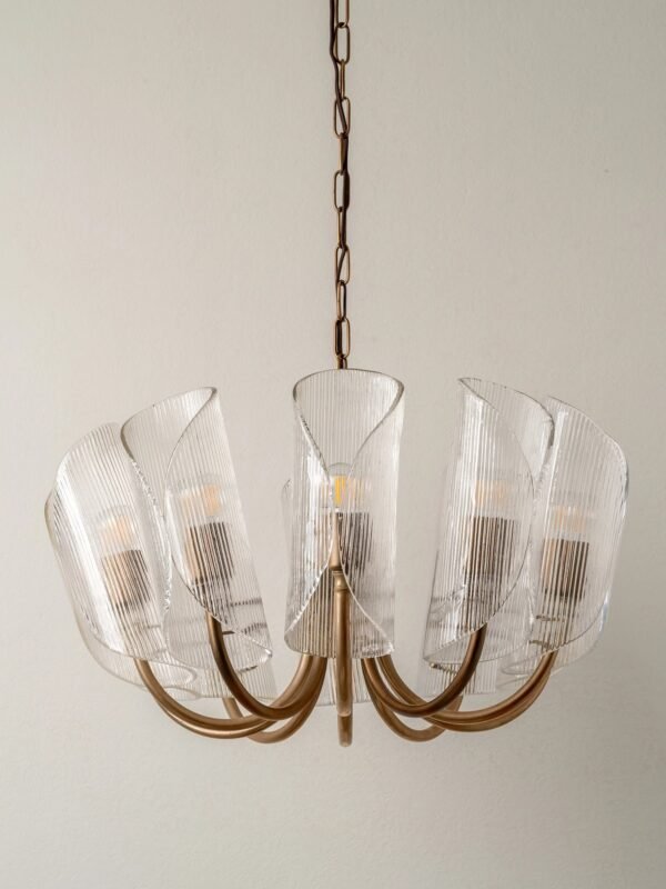 Cannoli - 10 light aged brass and textured glass chandelier - Image 5