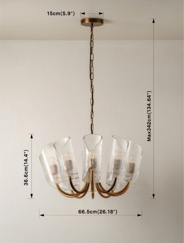 Cannoli - 10 light aged brass and textured glass chandelier - Image 6