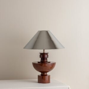 Editions spun wood lamp with + chrome shade