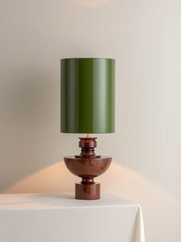 Editions spun wood lamp with + green lacquer shade - Image 2