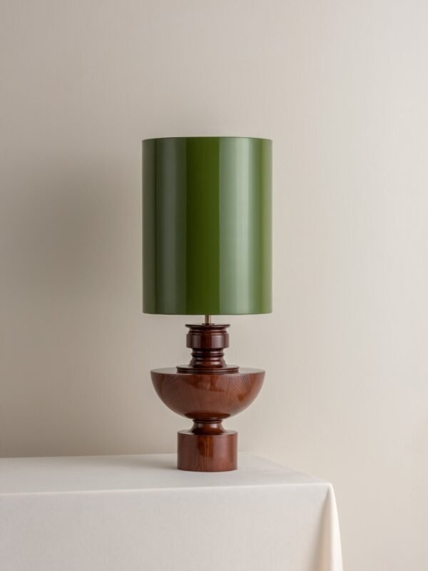 Editions spun wood lamp with + green lacquer shade