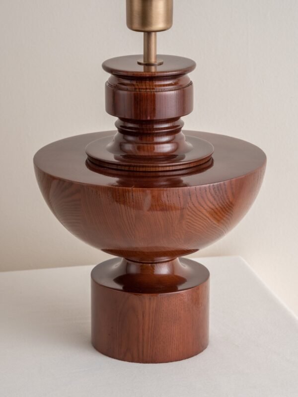 Editions spun wood lamp with + aged brass shade - Image 3
