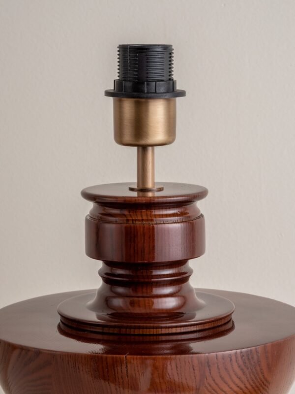 Editions spun wood lamp with + aged brass shade - Image 4