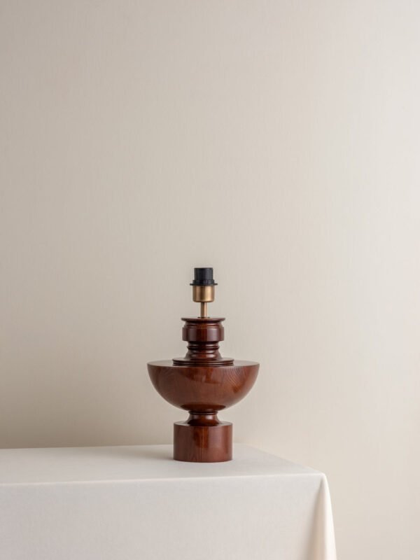 Editions spun wood lamp with + aged brass shade - Image 5
