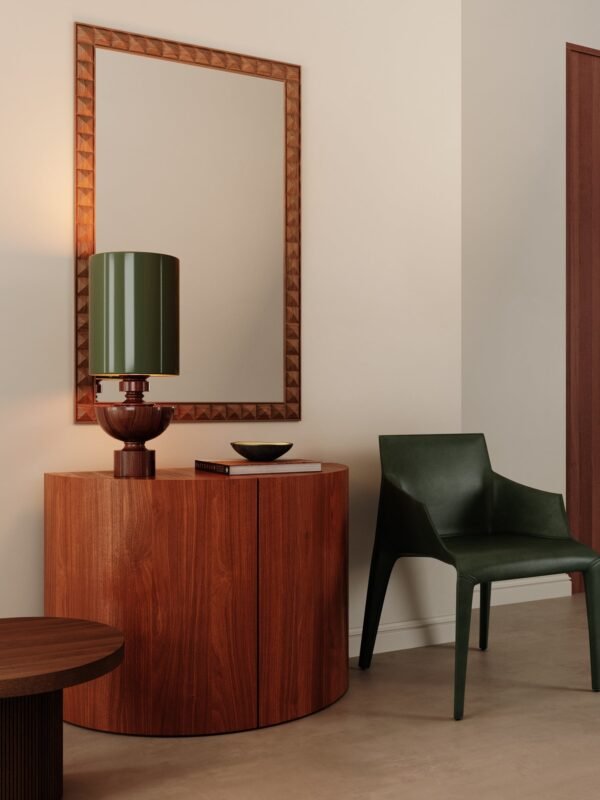 Editions spun wood lamp with + green lacquer shade - Image 3