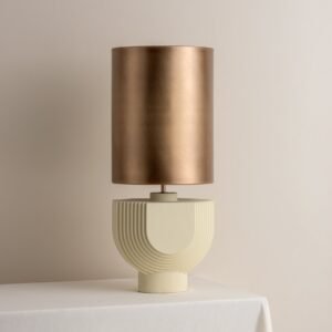 Editions concrete lamp with + aged brass shade