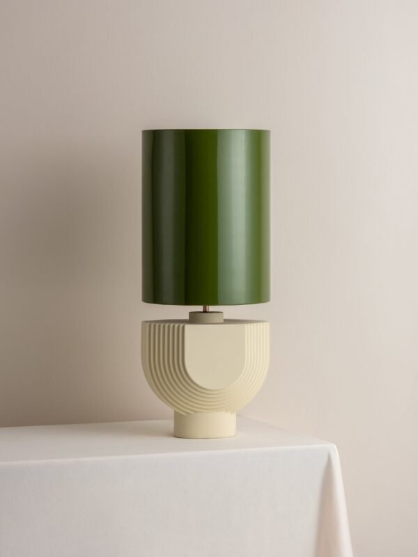 Editions concrete lamp with + green lacquer shade