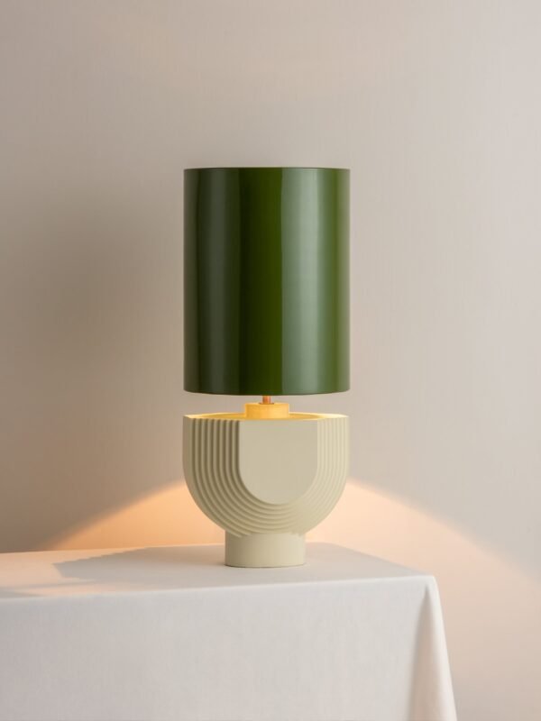 Editions concrete lamp with + green lacquer shade - Image 2