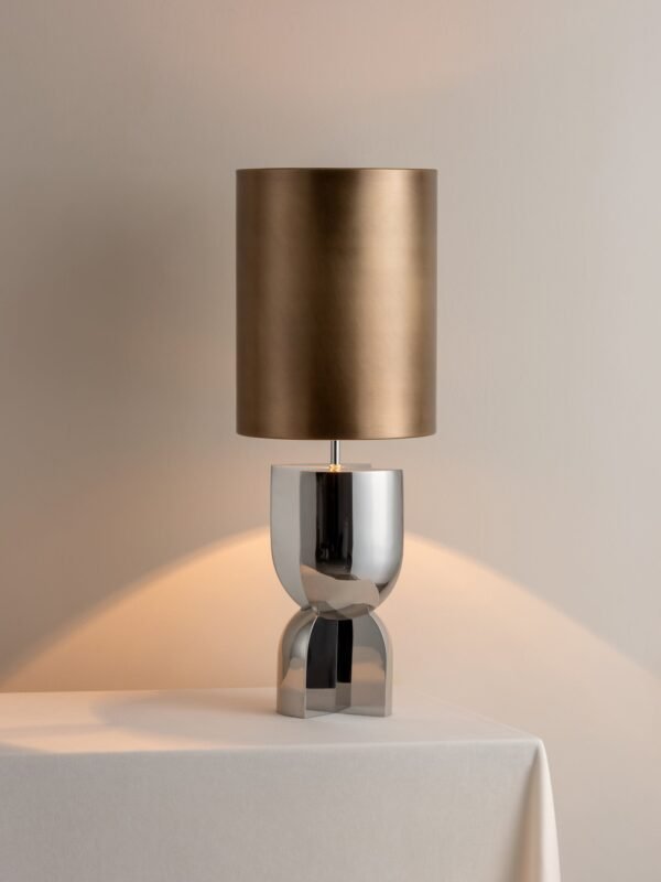 Editions chrome lamp with + aged brass shade - Image 2