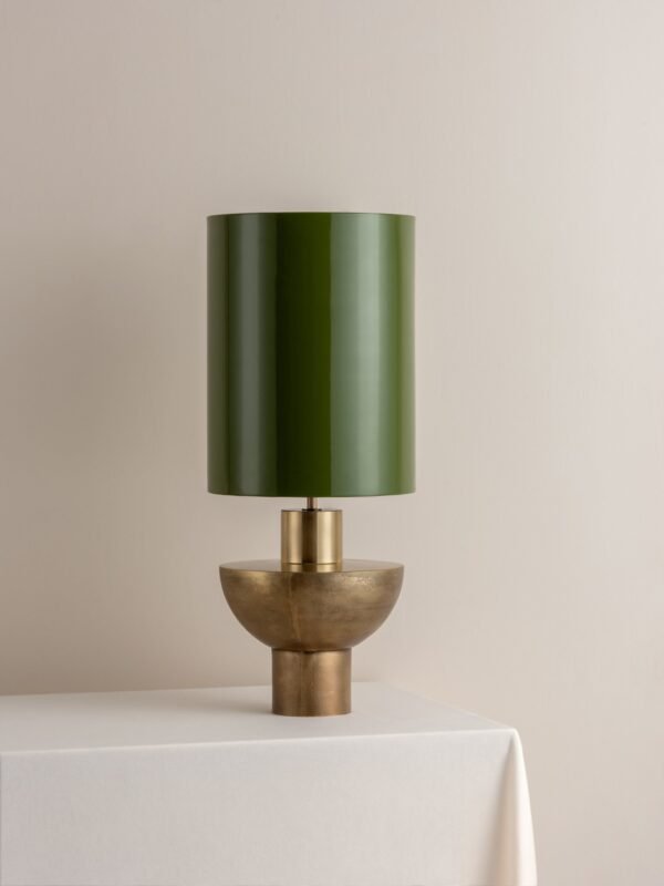 Editions brass lamp with + green lacquer shade