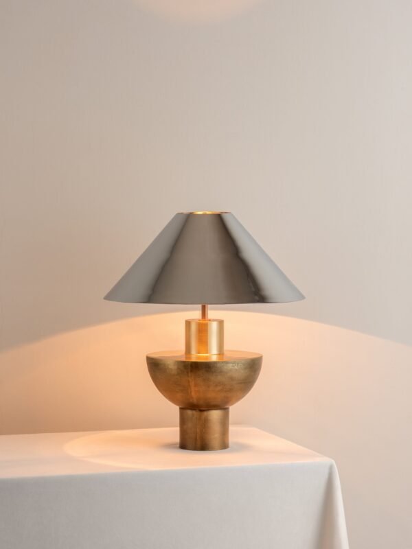 Editions brass lamp with + chrome shade - Image 2