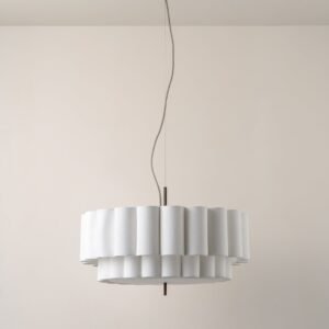 Folia - large scalloped natural linen pendant