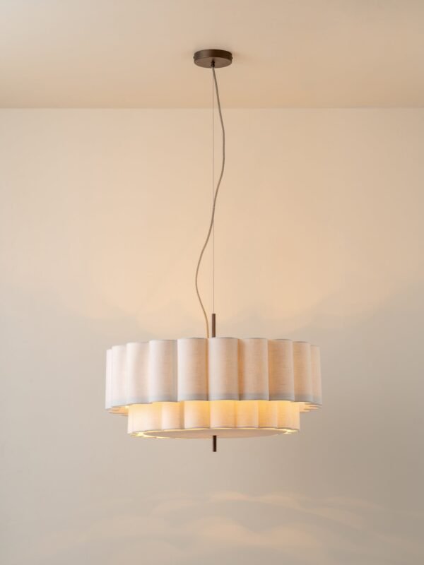 Folia - large scalloped natural linen pendant - Image 2