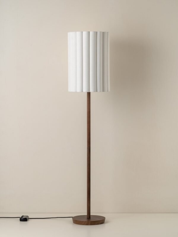 Folia - walnut wood and scalloped natural linen floor lamp