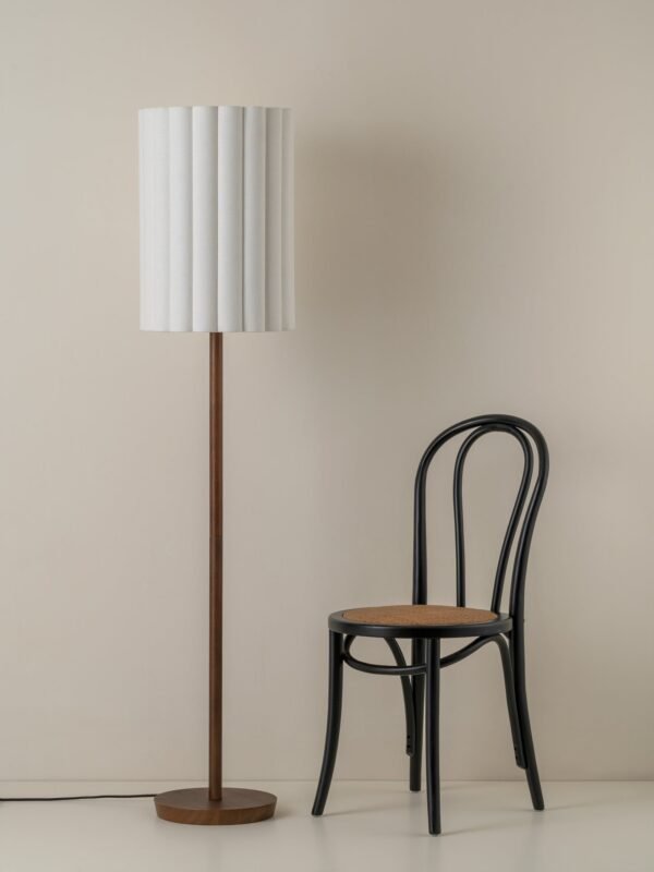 Folia - walnut wood and scalloped natural linen floor lamp - Image 3