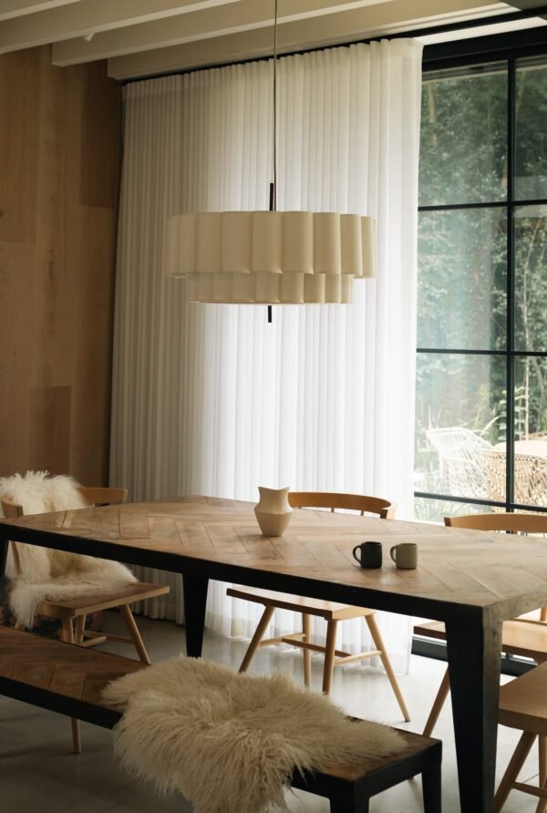Folia - large scalloped natural linen pendant - Image 5