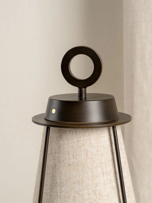 Lanterna - bronze and linen rechargeable table lamp - Image 5