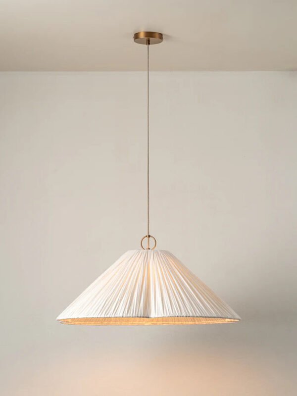Lindi - aged brass and linen oversized scalloped pendant - Image 4