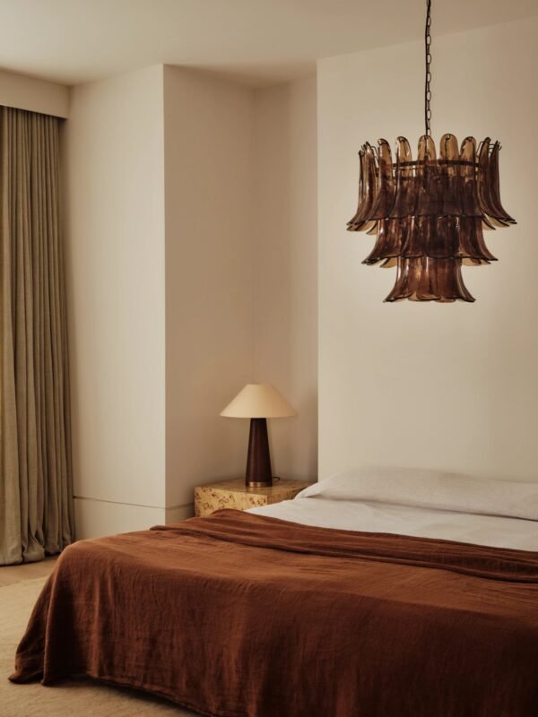 Lonso - 4 light aged brass and smoked brown glass chandelier - Image 2