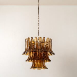 Lonso - 4 light aged brass and smoked brown glass chandelier