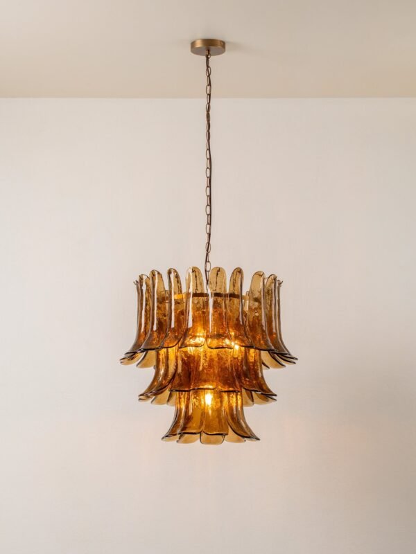Lonso - 4 light aged brass and smoked brown glass chandelier - Image 3