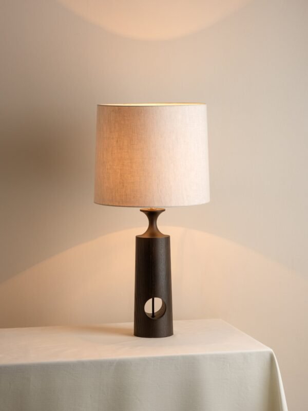 Morton - dark wood and linen table lamp - Image 2