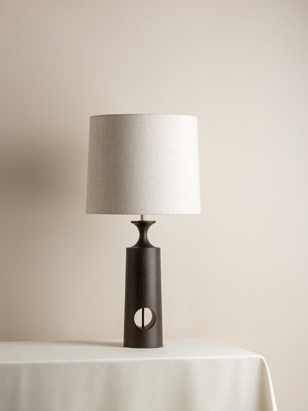 Morton - dark wood and linen table lamp - Image 3