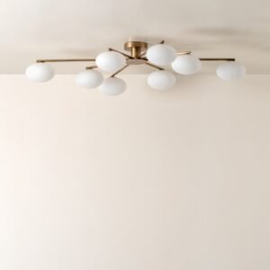 Imperial - 8 light aged brass and opal flush pendant