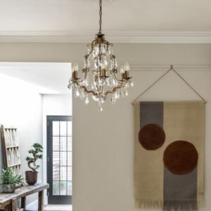 Modena - 6 light aged brass crystal glass chandelier