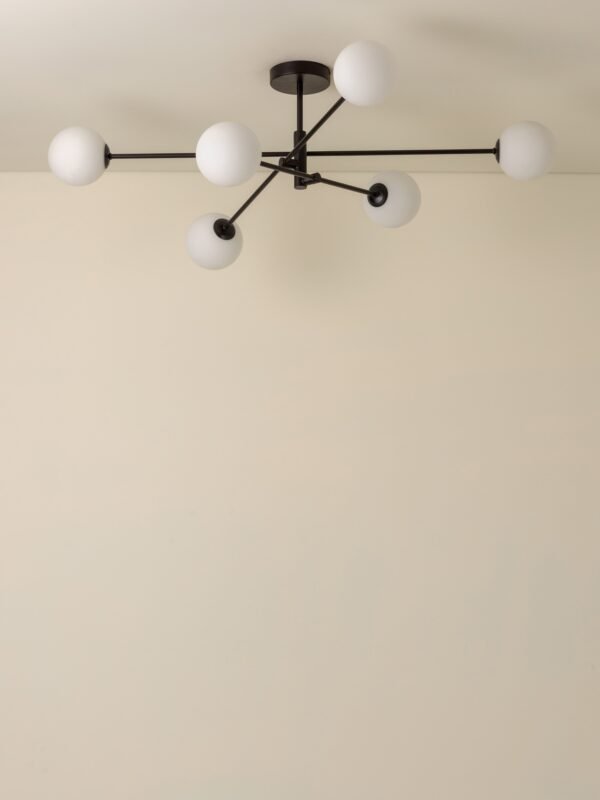 Chelso - 6 light matt black and opal pendant - Image 6
