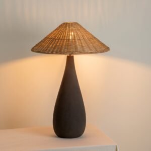 Miata - charcoal concrete and rattan table lamp