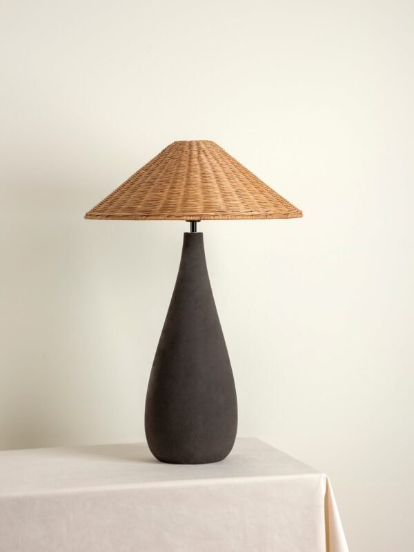 Miata - charcoal concrete and rattan table lamp - Image 2